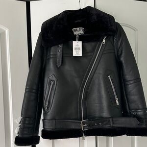 Walter Baker Black Leather Jacket with Silver Zippers